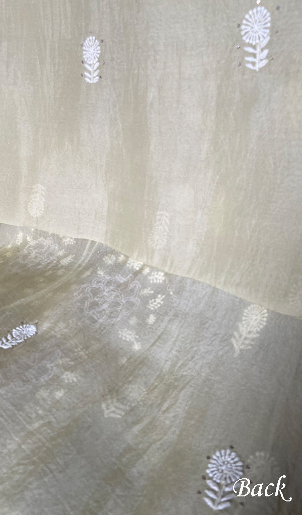 Women's Lakhnavi Handcrafted Pure Organza Chikankari Unstitched Kurta And Dupatta Set- HONC0331155