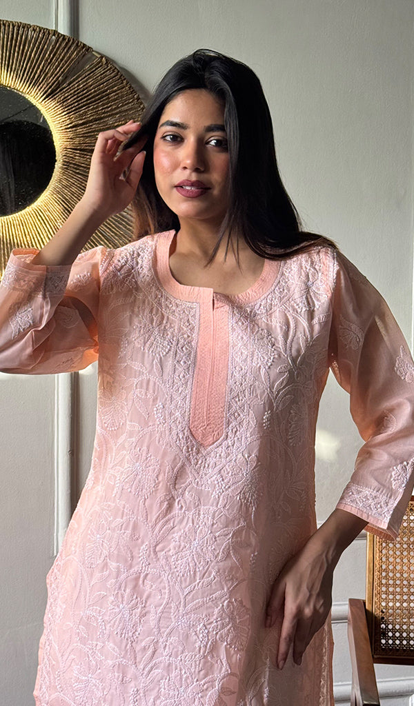 Anisa Women's Lakhnavi Handcrafted Cotton Chikankari Kurti - HONC0356911