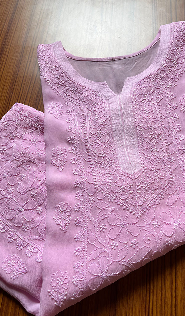 Women's Lakhnavi Handcrafted Viscose Georgette Chikankari Kurti- HONC0301079