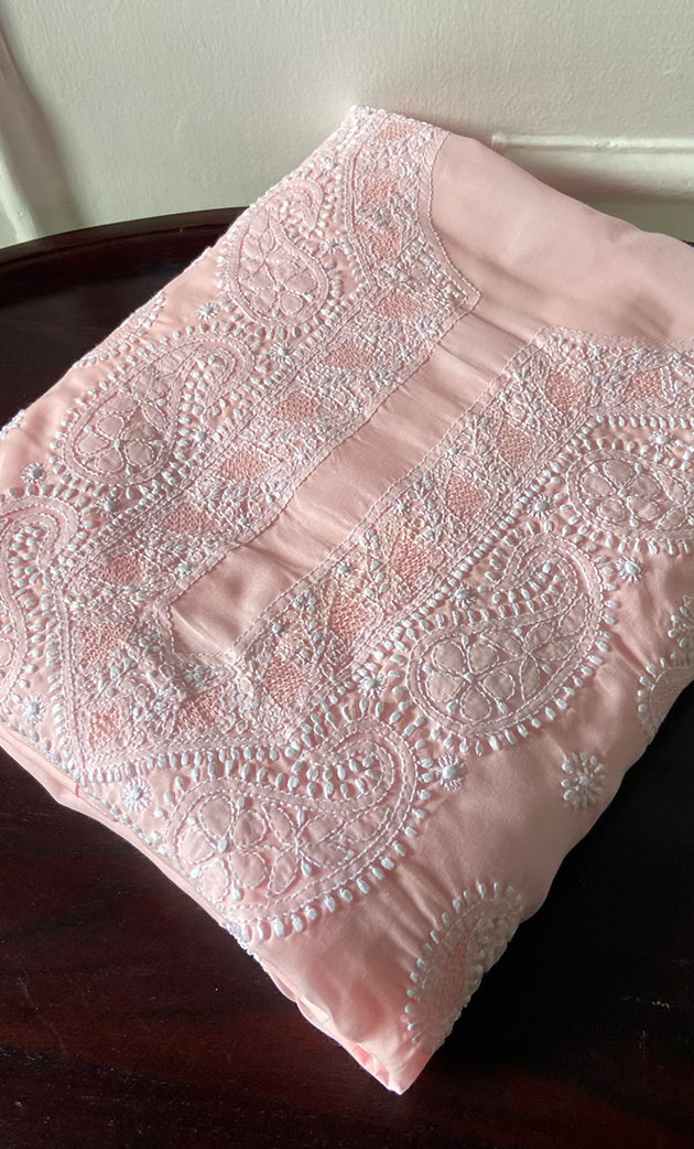 Women's Lakhnavi Handcrafted Cotton Chikankari Unstitched Kurti Fabric - HONC0318476