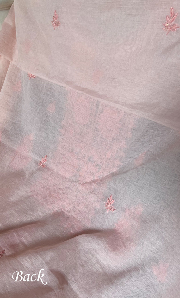 Women's Lakhnavi Handcrafted Mul Chanderi Unstitched Chikankari Full Suit Material - HONC0297193