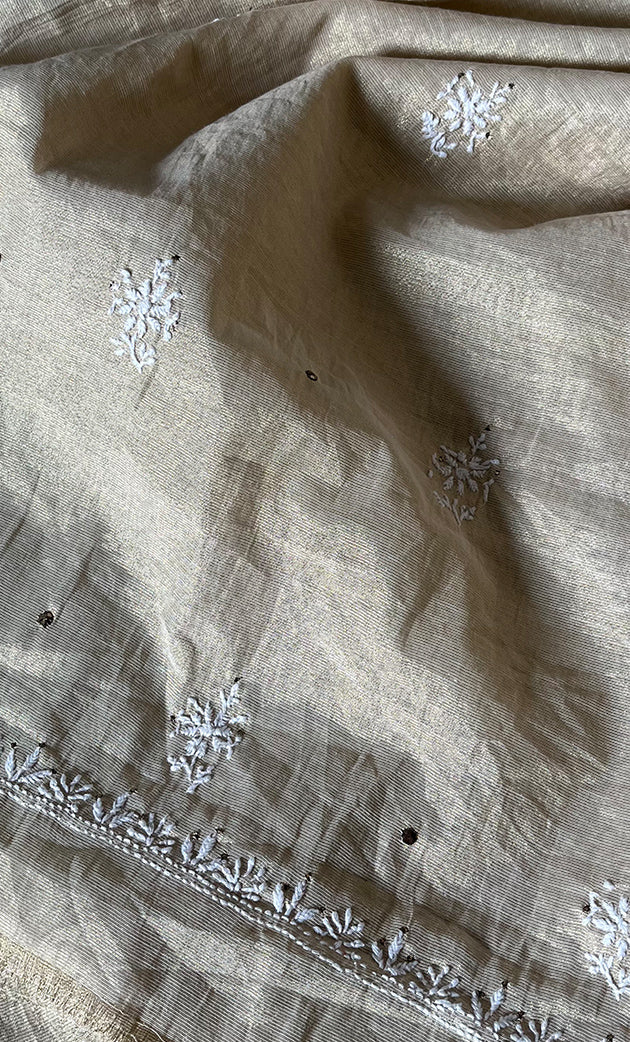 Women's Lakhnavi Handcrafted Tissue Chanderi Unstitched Kurta And Dupatta Set - HONC0267163