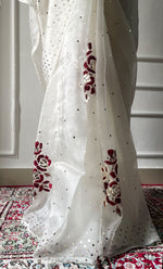 Load image into Gallery viewer, Women&#39;s Lucknowi Handcrafted Pure Organza Silk Chikankari Saree - HONC0329244
