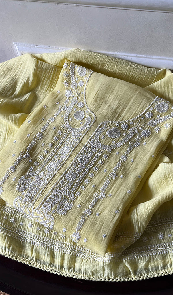 Hana Women's Lakhnavi Handcrafted Mul Chanderi Semi - Stitched Kurta And Dupatta Set - HONC0290061