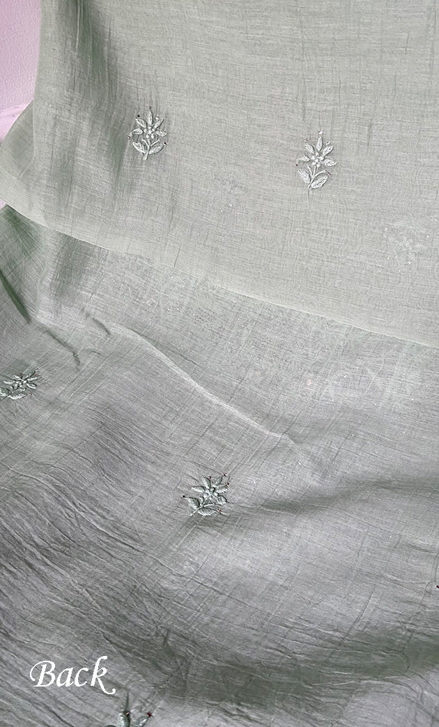Women's Lakhnavi Handcrafted Mul Chanderi Unstitched Kurta And Dupatta Set - HONC0324501