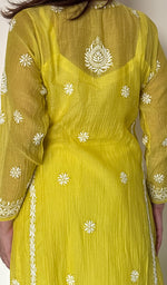 Ira Women's Lucknowi Handcrafted Mul Chanderi Stitched Chikankari Kurta And Plazzo Set .