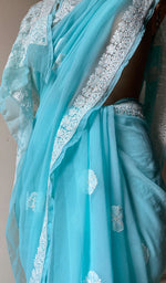 Load image into Gallery viewer, Women&#39;s Lakhnavi Handcrafted Faux-Georgette Chikankari Saree - HONC0228968
