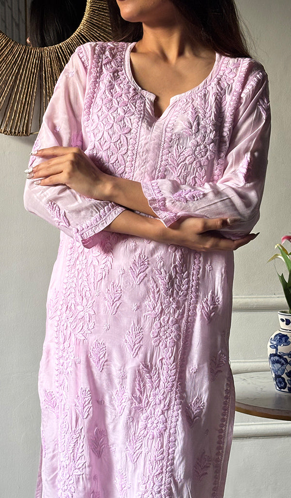 Women's Lakhnavi Handcrafted Muslin Chikankari Kurti - HONC0337464