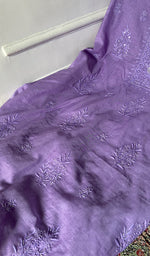 Women's Lakhnavi Handcrafted Mul Chanderi Unstitched Chikankari Full Suit .