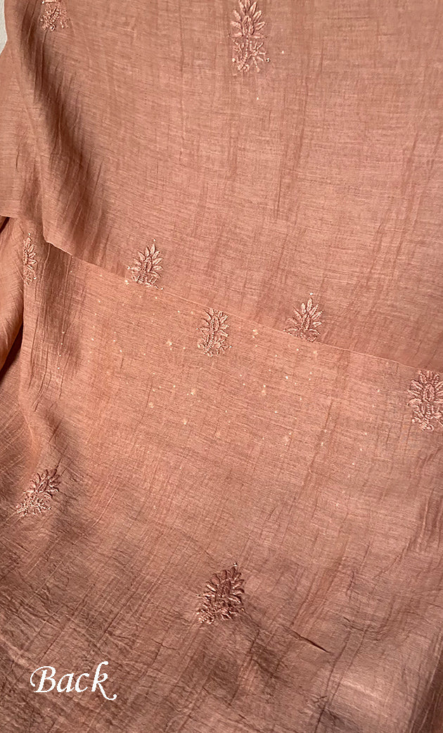 Women's Lakhnavi Handcrafted Mul Chanderi Unstitched Chikankari Full Suit Material - HONC0324502