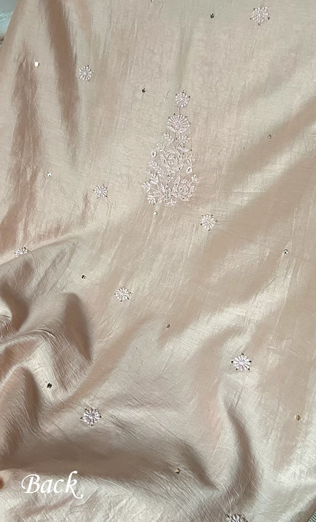 Women's Lakhnavi Handcrafted Chanderi Silk  Unstitched  Chikankari Kurta And Dupatta Set - HONC0290030