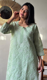 Load image into Gallery viewer, Women's Lakhnavi Handcrafted Cotton Chikankari Kurti - HONC0356953