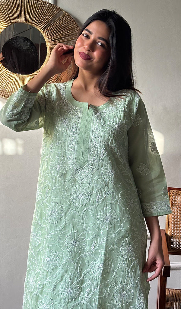 Women's Lakhnavi Handcrafted Cotton Chikankari Kurti - HONC0356953