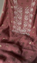 将图像加载到图库查看器中， Women&#39;s Lakhnavi Handcrafted Mul Chanderi Semi - Stitched Kurta And Dupatta Set - HONC0253366
