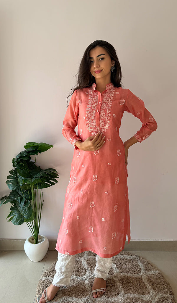 Ishita Women's Lucknowi Handcrafted Chanderi Silk Chikankari Kurti - HONC0357091
