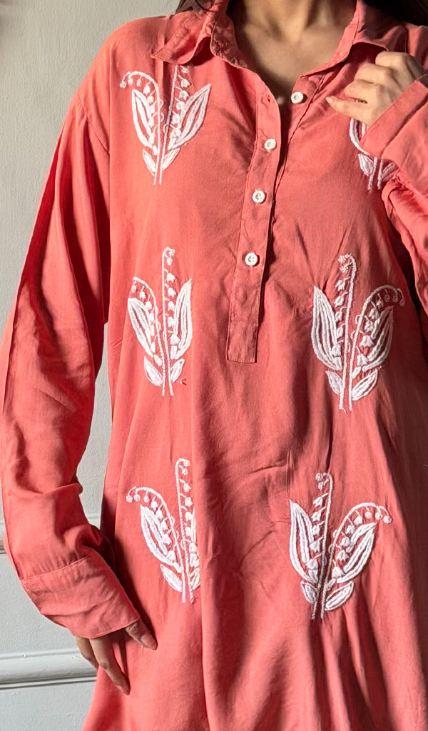 Lakhnavi 手工制作的 Chikankari 棉质上衣 - HONC0111283