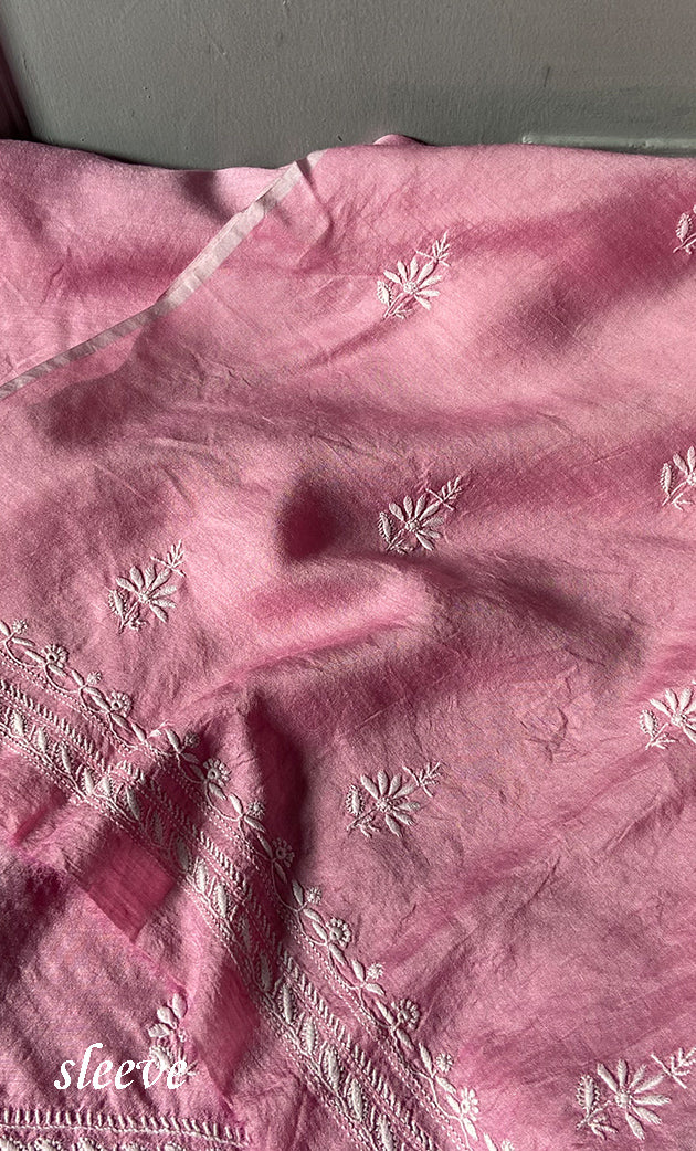 Women's Lakhnavi Handcrafted Munga Silk Chikankari Kurta And Dupatta Set- HONC0278049