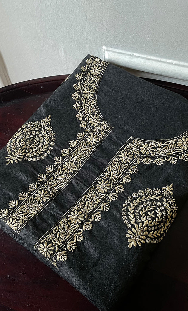 Lucknowi Handcrafted Munga Silk Chikankari Unstitched Men's Kurta Fabric - HONC0327307