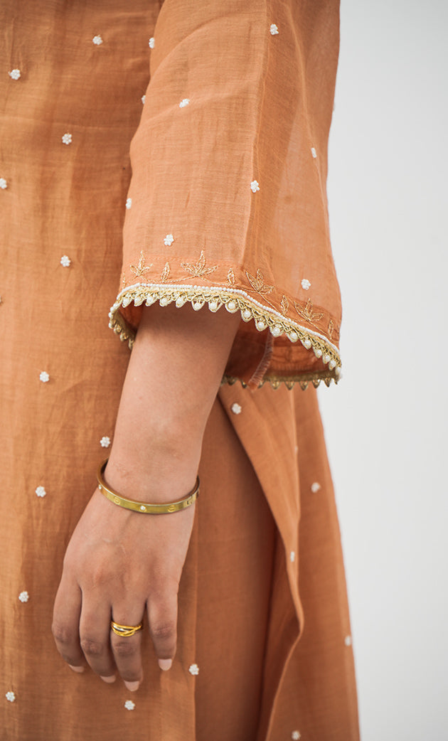 Women's Lakhnavi Handcrafted Mul Chanderi Chikankari Stitched Kurta, Dupatta And Pant Set - HONC03144550