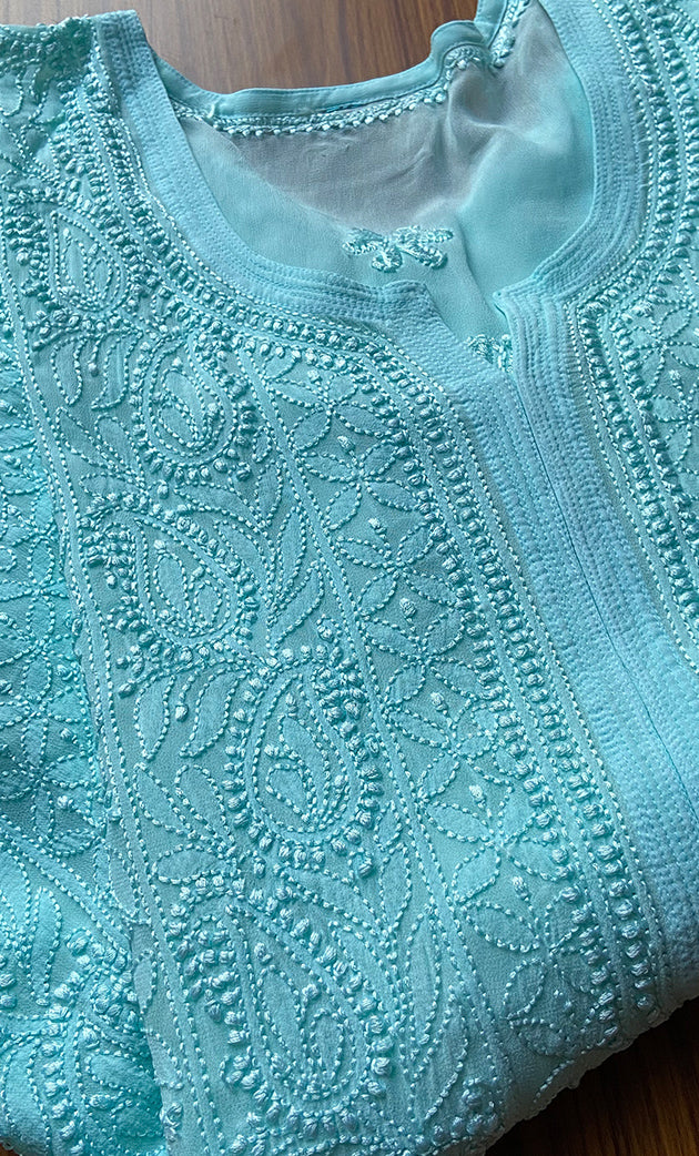 Turquoise Lucknowi Chikankari kurtas
