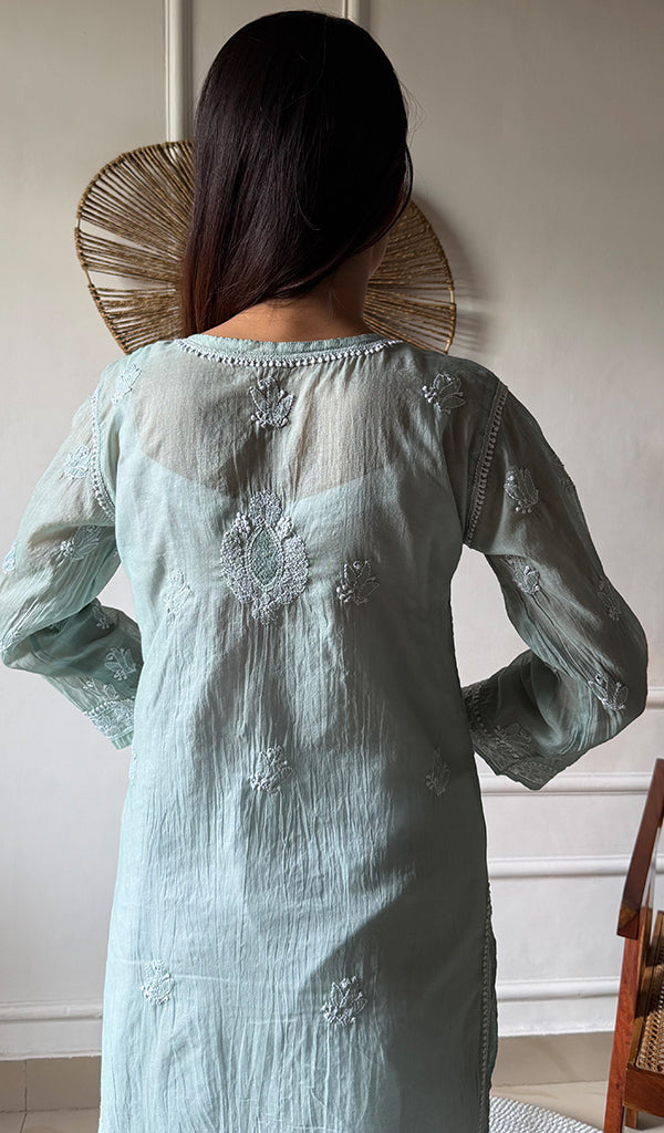 Arezo Women's Lucknowi Handcrafted Mul Chanderi Chikankari Kurti - HONC0345735