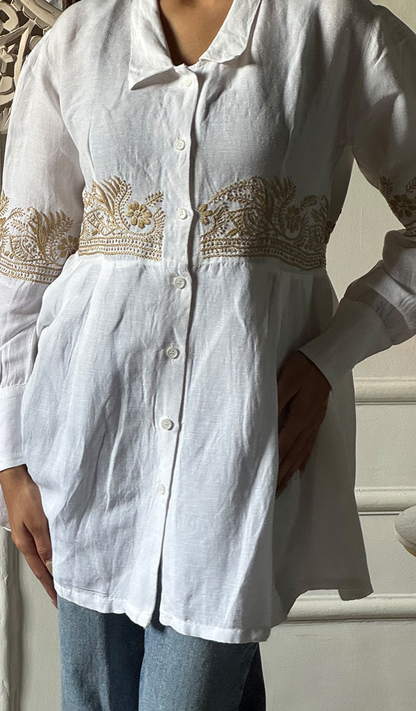 Mahika Women's Lucknowi Handcrafted Slub Cotton Chikankari Shirt - HONC0344239