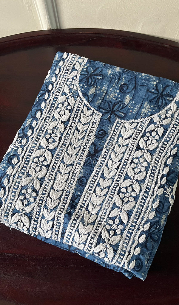 Women's Lakhnavi Handcrafted Cotton Chikankari Unstitched Kurti Fabric - HONC0268843