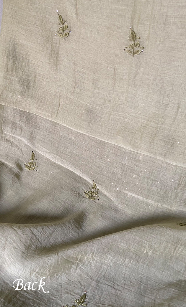 Women's Lakhnavi Handcrafted Mul Chanderi Unstitched Chikankari Full Suit Material - HONC0324472