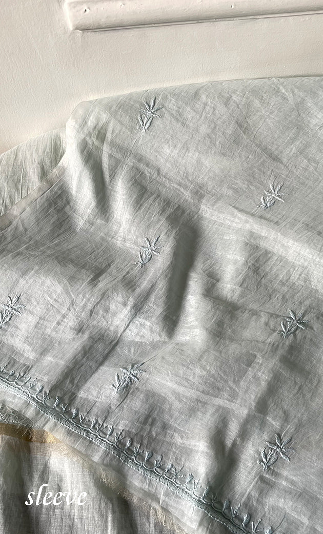 Women's Lakhnavi Handcrafted Mul Chanderi Unstitched Chikankari Full Suit Material - HONC0319538