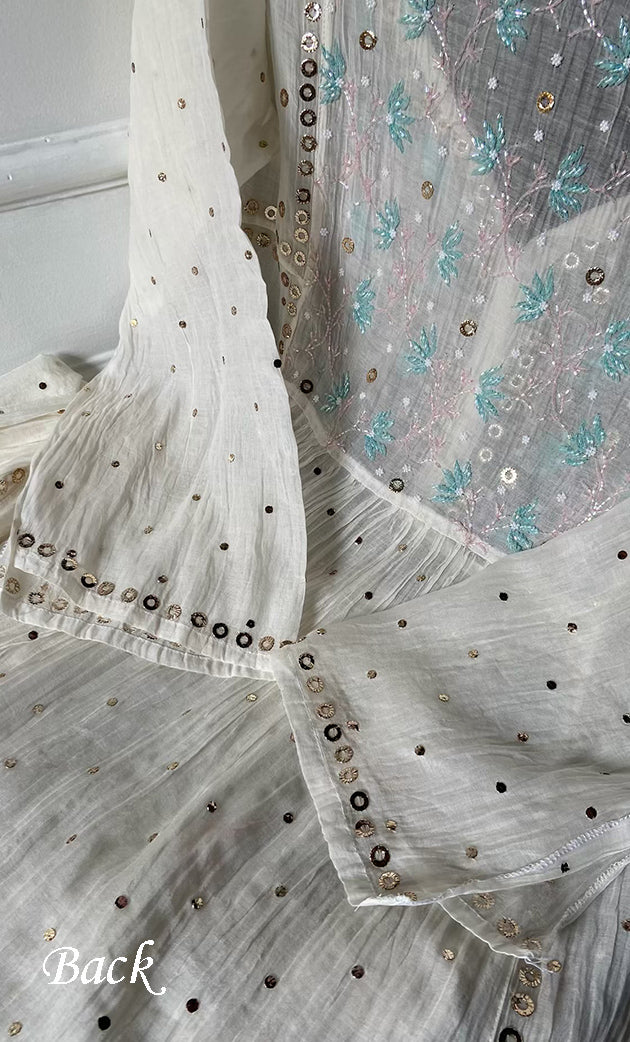 Women's Lakhnavi Handcrafted Mul Chanderi Semi - Stitched Kurta And Dupatta Set- HONC0316296