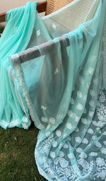Load image into Gallery viewer, Women&#39;s Lakhnavi Handcrafted Faux-Georgette Chikankari Saree - HONC0188878
