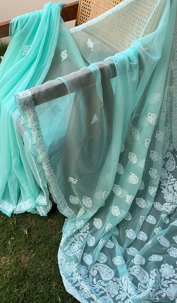 Women's Lakhnavi Handcrafted Faux-Georgette Chikankari Saree - HONC0188878