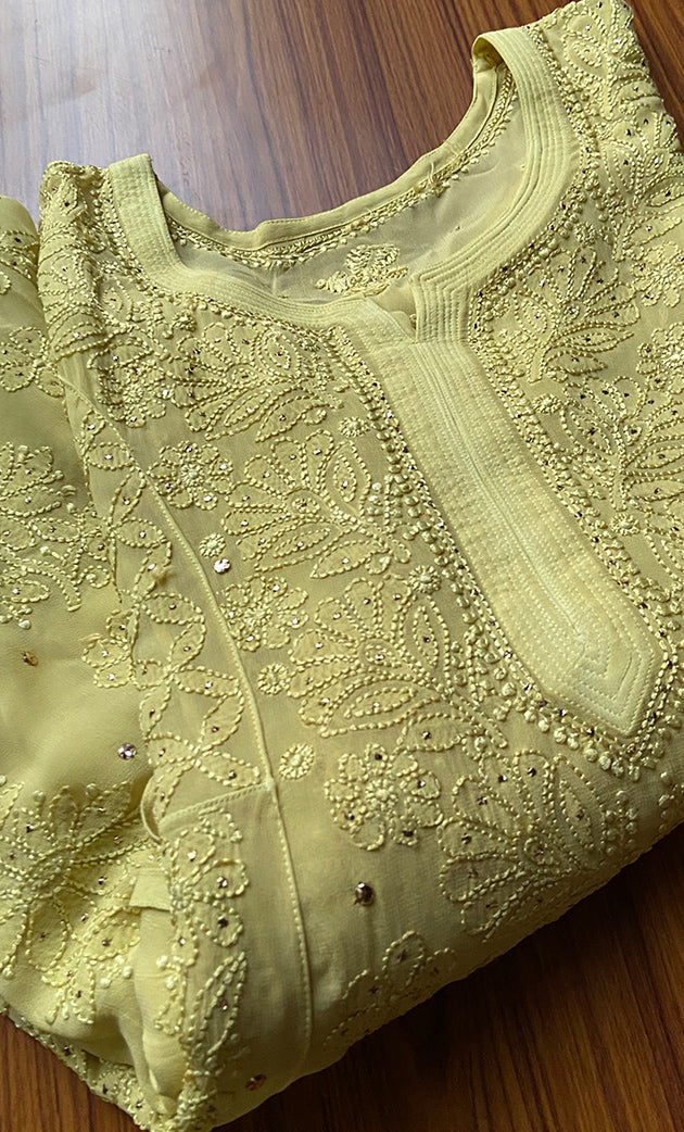 Nilofar Women's Lakhnavi Handcrafted Viscose Georgette Chikankari Anarkali - HONC0283027