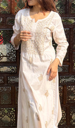 将图像加载到图库查看器中， Women&#39;s Lucknowi Handcrafted Modal Cotton Chikankari Kurti - HONC0234374
