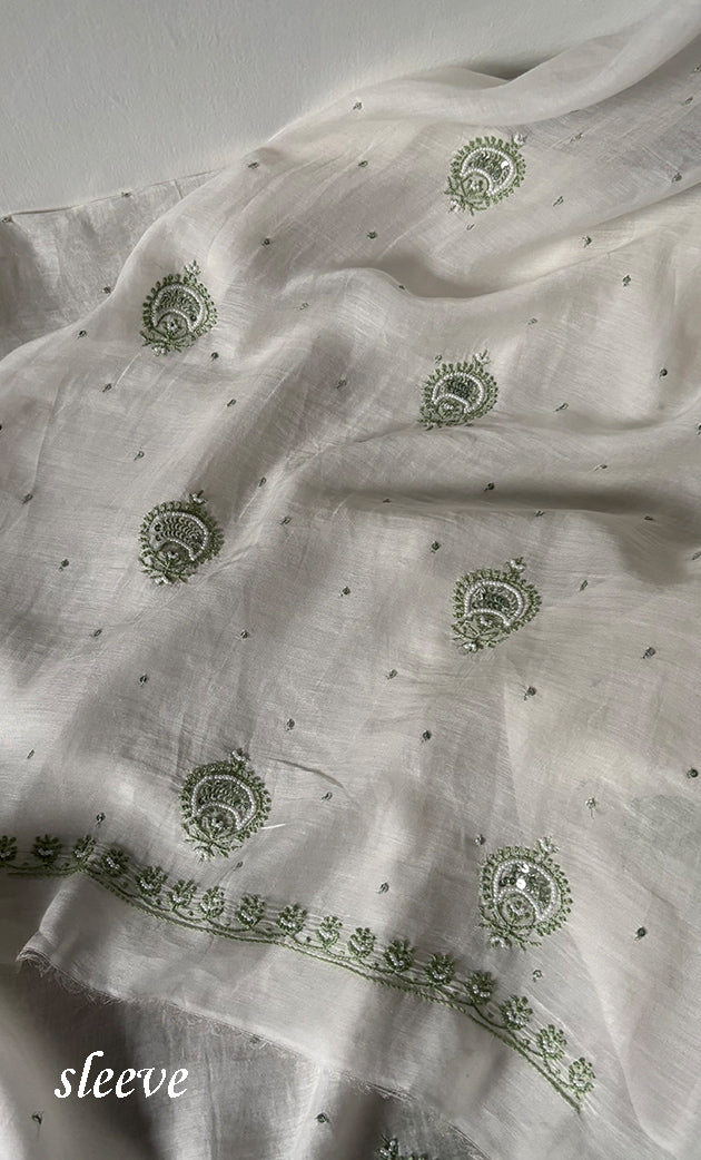 Women's Lakhnavi Handcrafted Unstitched Mul Chanderi Kurta And Dupatta Set - HONC0324069