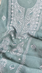 将图像加载到图库查看器中， Nushrat Women&#39;s Lakhnavi Handcrafted Mul Chanderi Unstitched Kurta And Dupatta Set - HONC0247991
