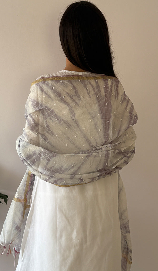 Women's Lakhnavi Handcrafted Mul Chanderi Chikankari Dupatta - HONC0320018