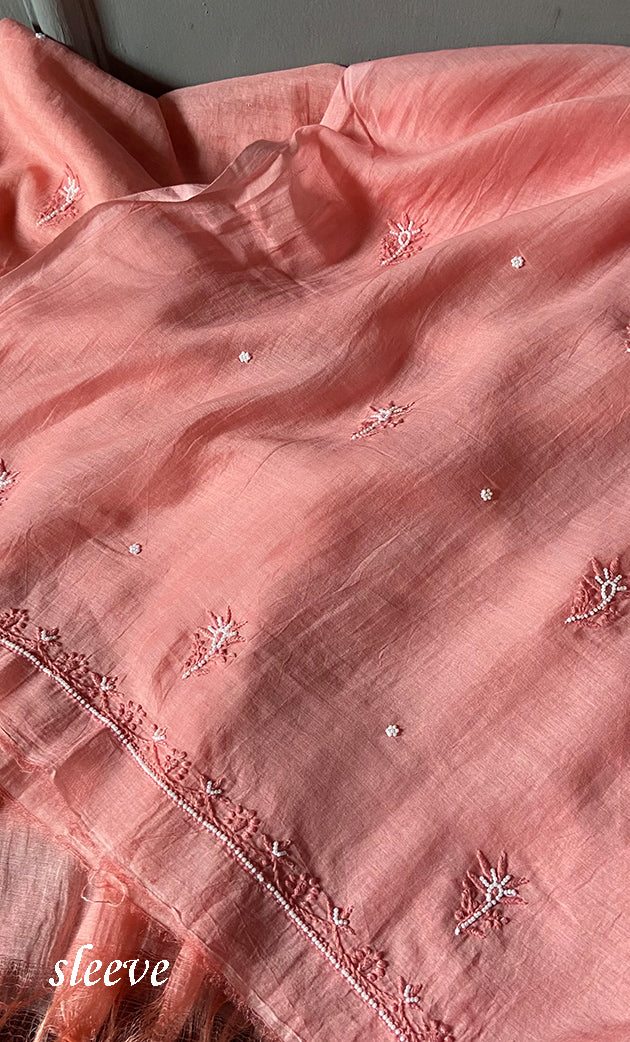 Women's Lakhnavi Handcrafted Mul Chanderi Unstitched Chikankari Full Suit Material - HONC0278000