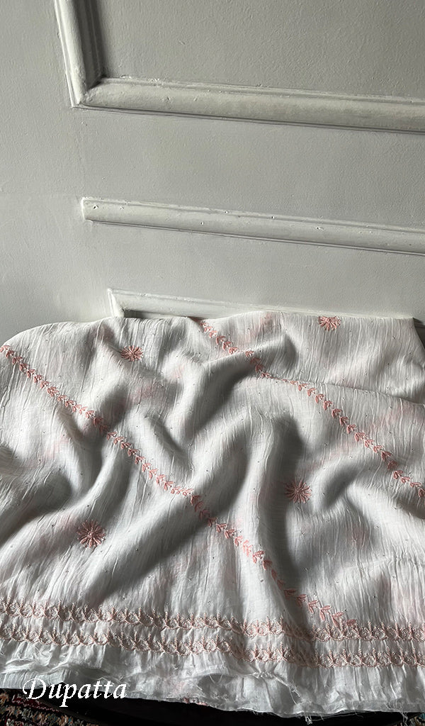 Women's Lakhnavi Handcrafted Unstitched Mul Chanderi Kurta And Dupatta Set - HONC0326141