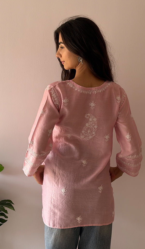 Eshita Women's Lakhnavi Handcrafted Mul Chanderi Chikankari Top - HONC0329115