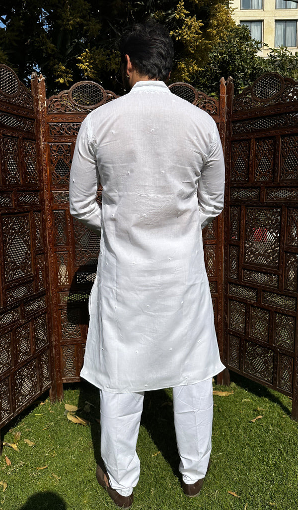 Men's Lucknowi Handcrafted Cotton Chikankari Kurta - HONC0323752