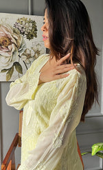 Load image into Gallery viewer, Women&#39;s Lakhnavi Handcrafted Viscose Georgette Chikankari Kurti- HONC0290136
