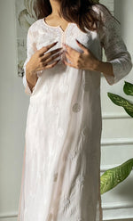 Load image into Gallery viewer, Women&#39;s Lucknowi Handcrafted Cotton Chikankari Long Kurti - HONC0303588
