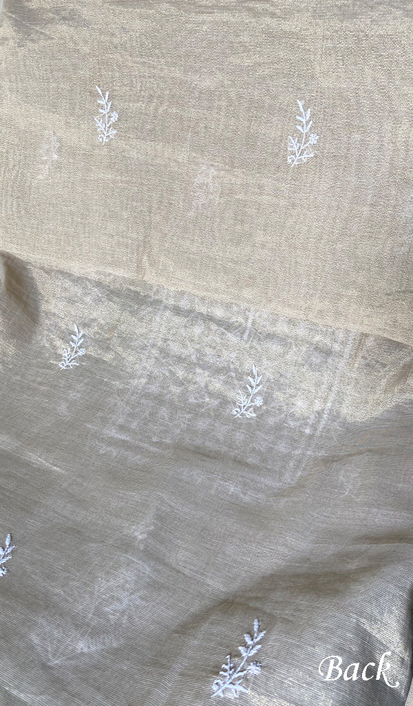 Women's Lakhnavi Handcrafted Tissue Chanderi Unstitched Chikankari Kurta And Dupatta Set - HONC0360003