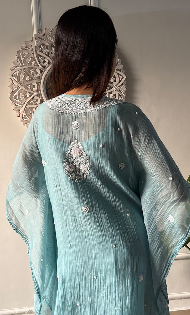 Rabia Women's Lucknowi Handcrafted Mul chanderi Chikankari Kaftan - HONC0326233