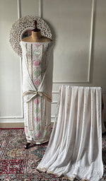 Load image into Gallery viewer, Women's Lucknowi Handcrafted Viscose Georgette Unstitched Chikankari Kurta and Dupatta Set- HONC0329581