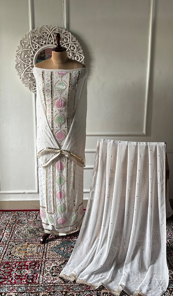 Women's Lucknowi Handcrafted Viscose Georgette Unstitched Chikankari Kurta and Dupatta Set- HONC0329581