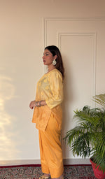 Anika Women's Lucknowi Handcrafted Chanderi Silk Chikankari Top with Farshi Salwar Set .