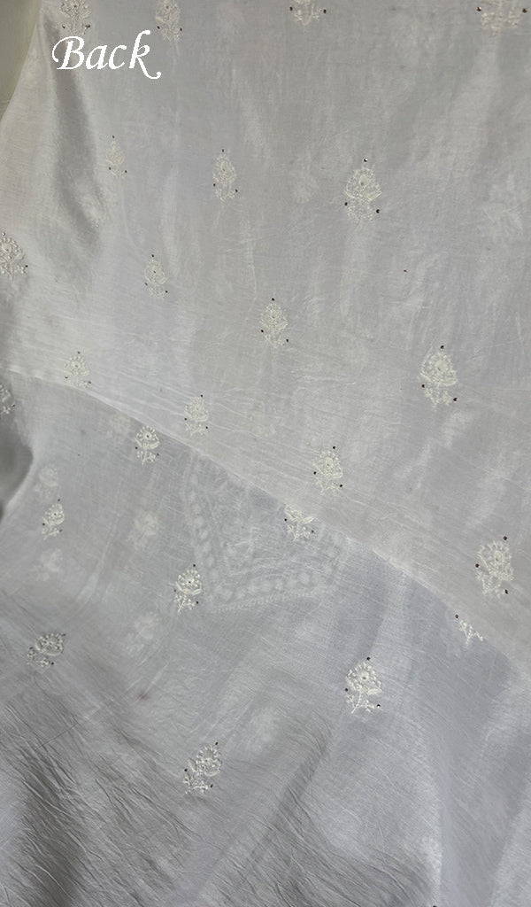 Women's Lucknowi Handcrafted Chanderi Silk Unstitched Chikankari Kurta and Dupatta Set- HONC0276223