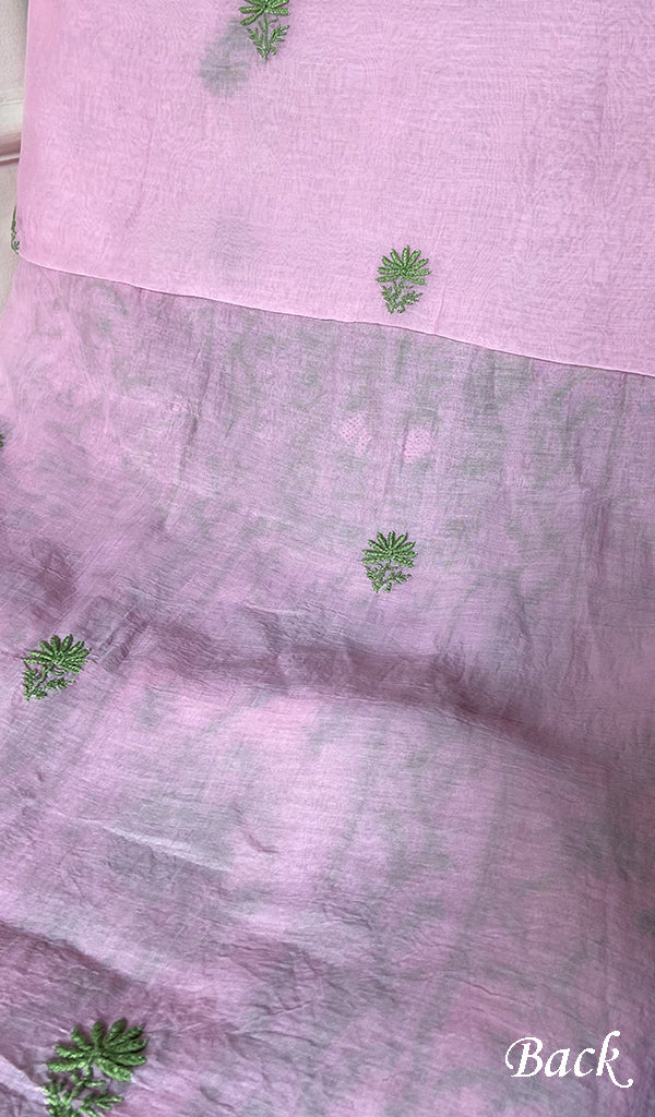 Women's Lakhnavi Handcrafted Chanderi Silk Unstitched Chikankari Full Suit - HONC0342152